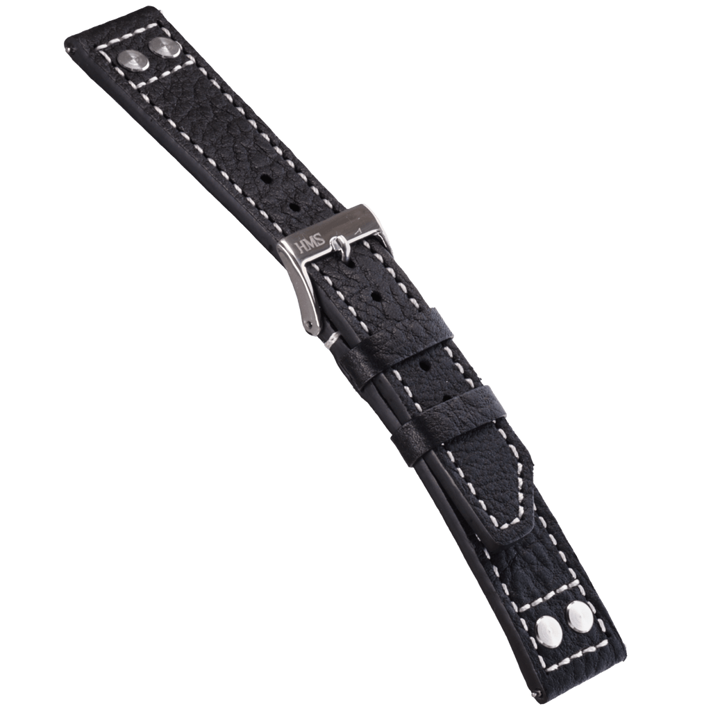 HMS キャビア グレイン レザー ウォッチ ストラップ リベット付き